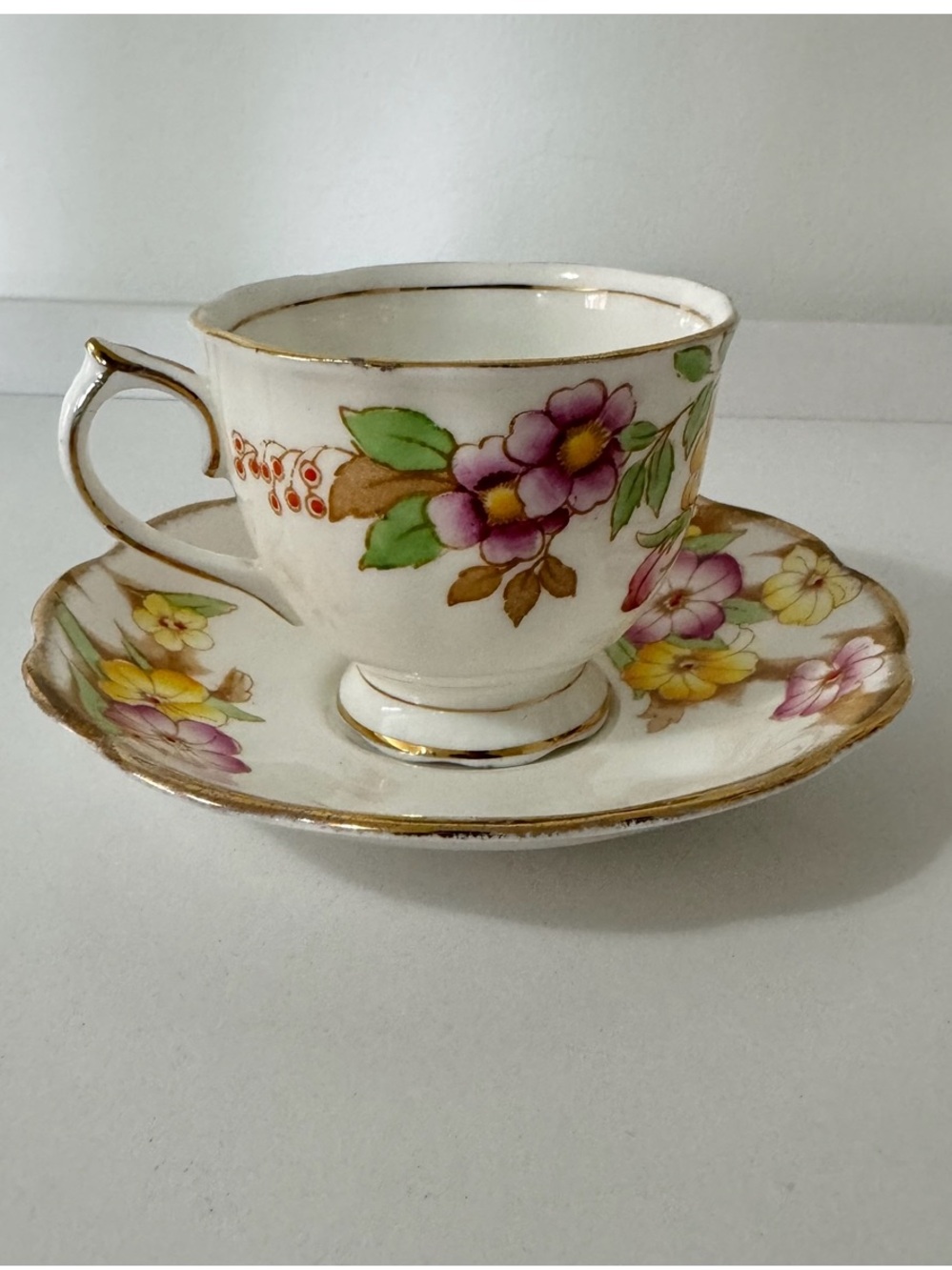 Vintage Royal Albert “Bouquet” Bone China Hand Painted Teacup and Saucer